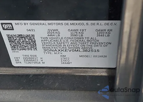 2021 Chevrolet Equinox Fwd Lt from USA, damaged, VIN 3GNAXKEV0ML382515